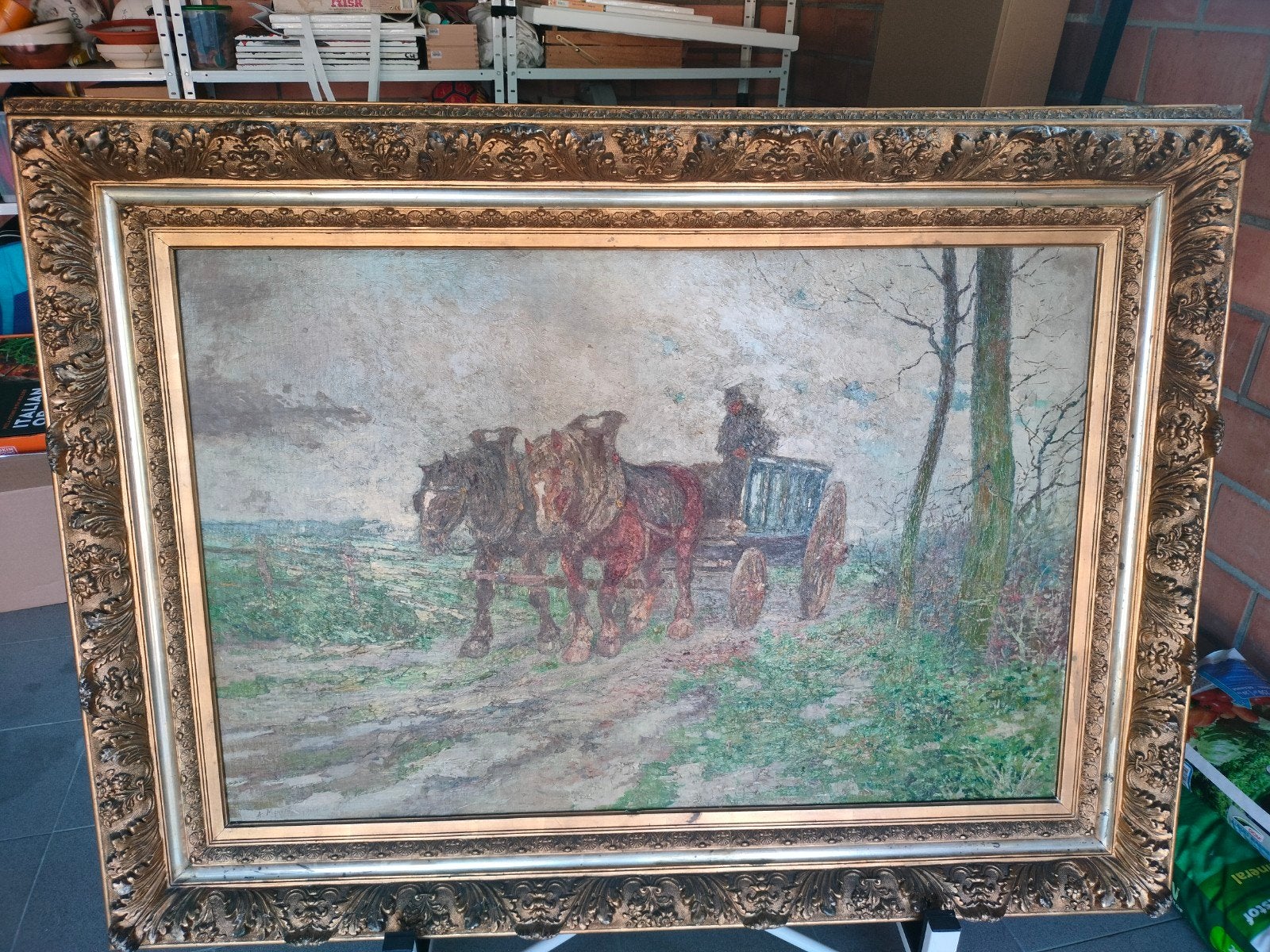 Groot schilderij paard en kar, Ophalen