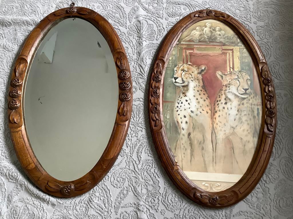 Spiegel + kader, Antiek en Kunst, Ophalen, Ovaal, Minder dan 50 cm, Minder dan 100 cm