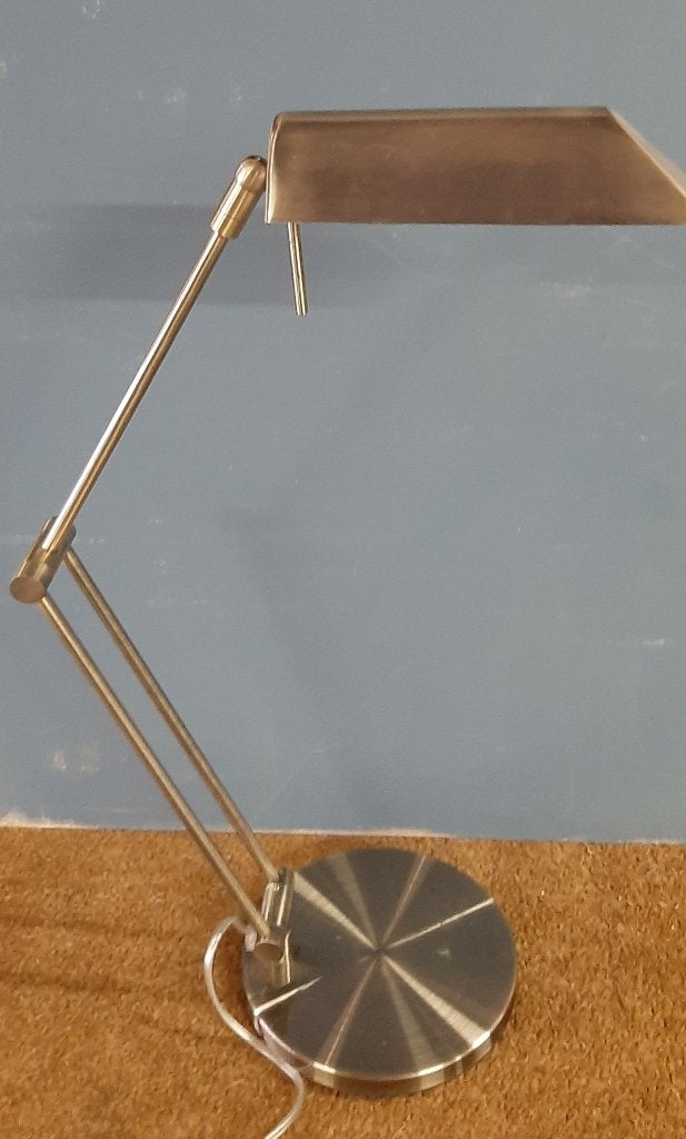 Bureaulamp vintage design jaren 80 In geborsteld staal, Bureaulamp, Gebruikt, Goud, Ophalen of Verzenden
