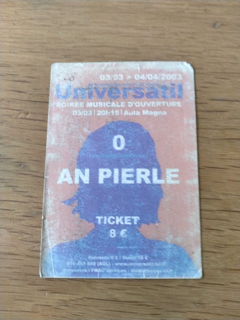 Ticket de concert An Pierlé 03-03-2003 Aula Magna (LLN), Enlèvement, Utilisé