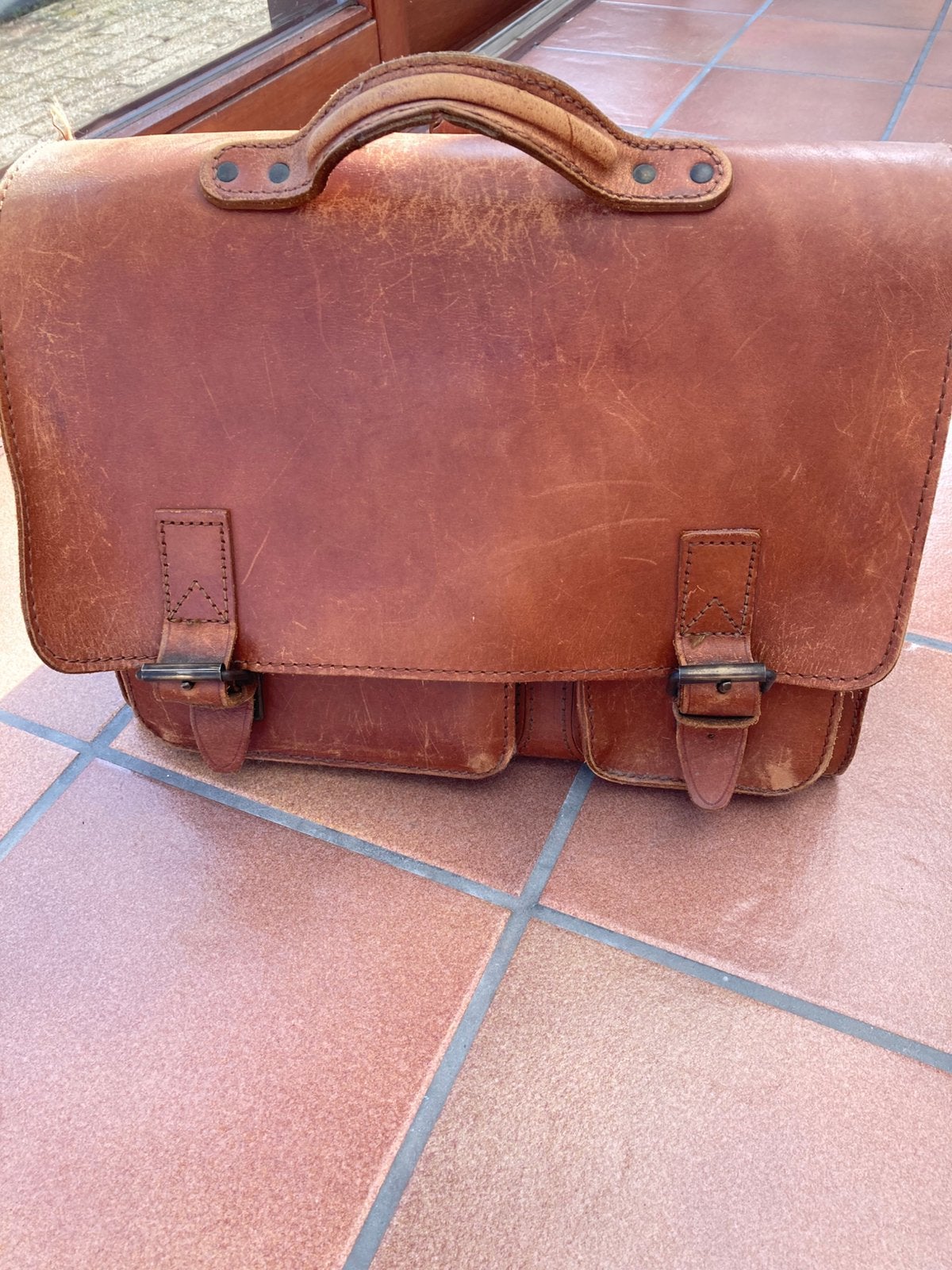 Lederen boekentas, Handtassen en Accessoires, Ophalen, Gebruikt, Bruin, Overige typen