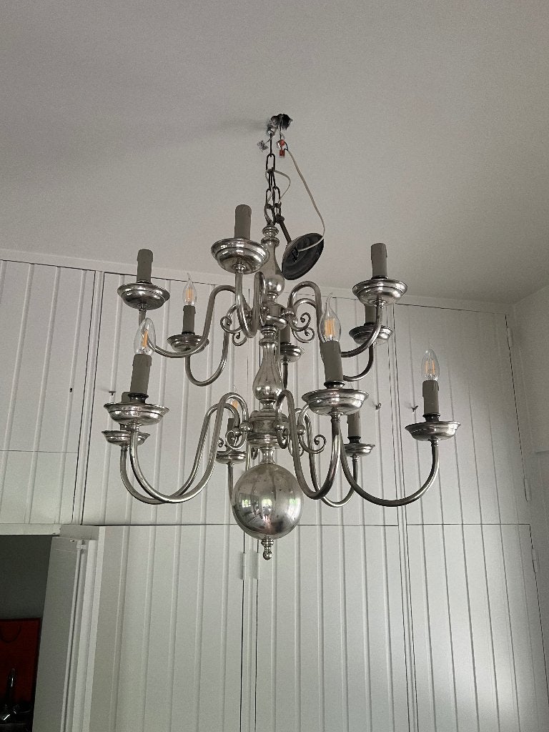 Grote Vlaamse kroonluchter 12 lichtpunten, 2 etages luster, Ophalen