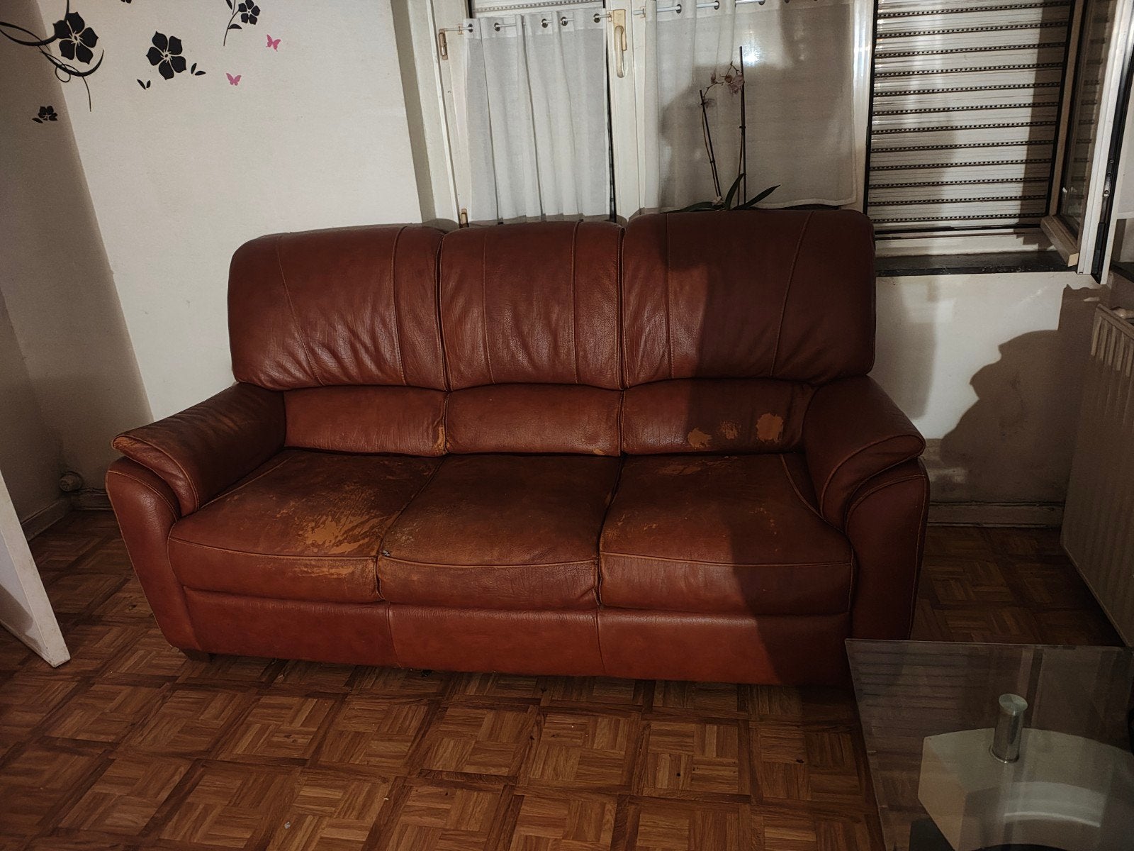 Divans 3 places et tables basse gratuit, Maison & Meubles, Brun, Cuir