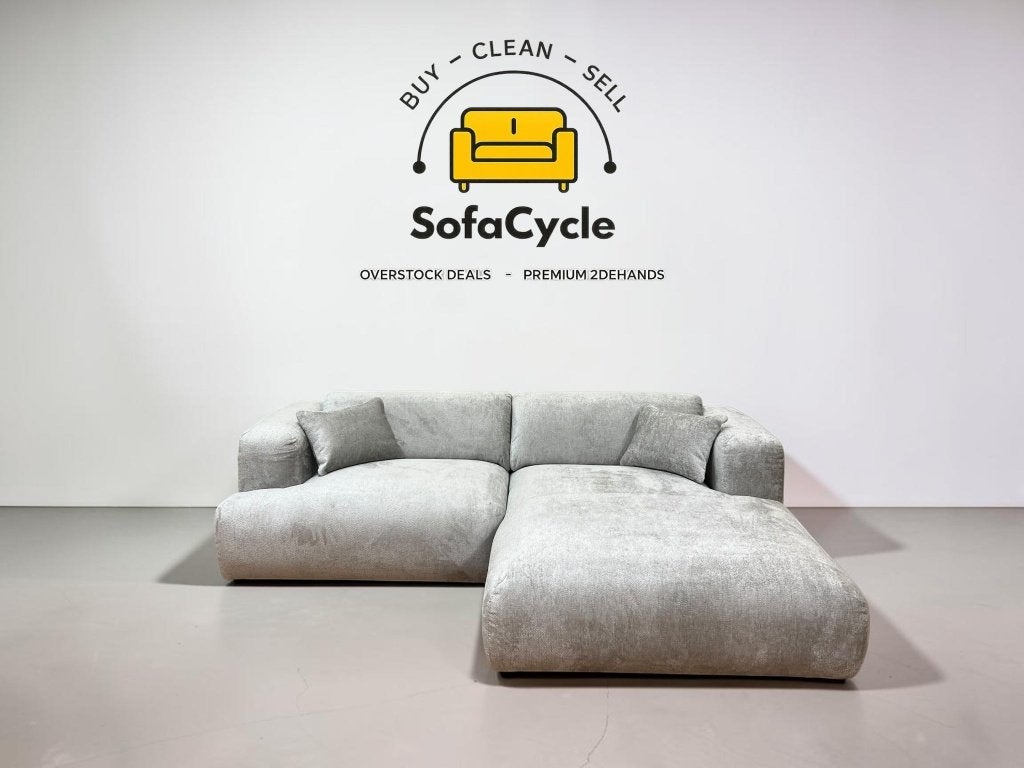 Hoekzetel grijs bouclé, extra breed ligvlak 130 cm – nieuw, Gebruikt, Stof, Zonnestraat 223-229, 9600 Ronse, België, Info@sofacycle.be