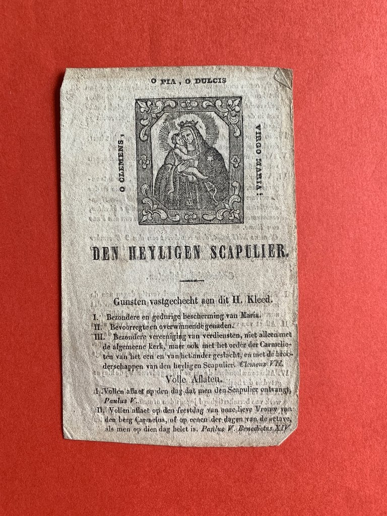 19e eeuw Gravure Den Heyligen Scapulier drukker Van Paemel, Collections, Enlèvement ou Envoi, Utilisé, Carte ou Gravure, Christianisme | Catholique