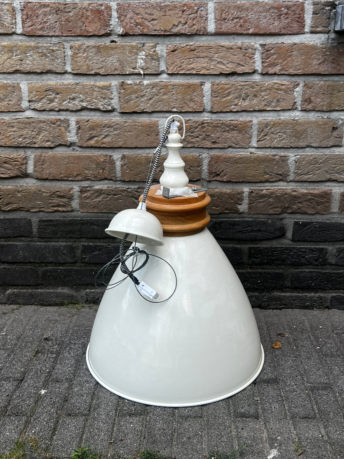 Industriële hanglamp wit met houten afwerking – als nieuw, Ophalen, Zo goed als nieuw