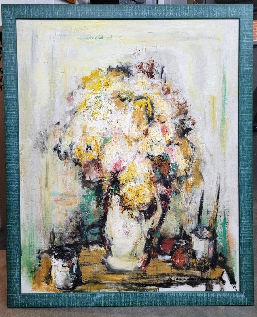Karel Jan VAN DEN HEUVEL, Expressionistisch boeket, Bloemen, Doek, Expressionistisch, Ophalen of Verzenden