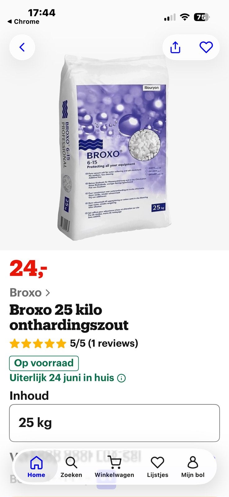 Sel adoucissant Broxo 2 sacs de 25 kg, Enlèvement