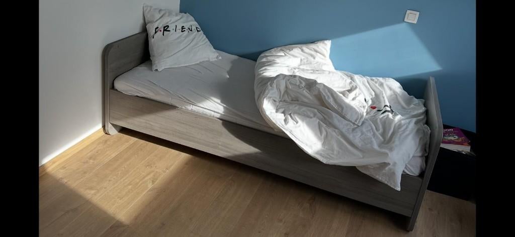eenpersoonsbed 90x200 kinderbed meegroeibed, 90 cm, Gris, Enlèvement, Bois