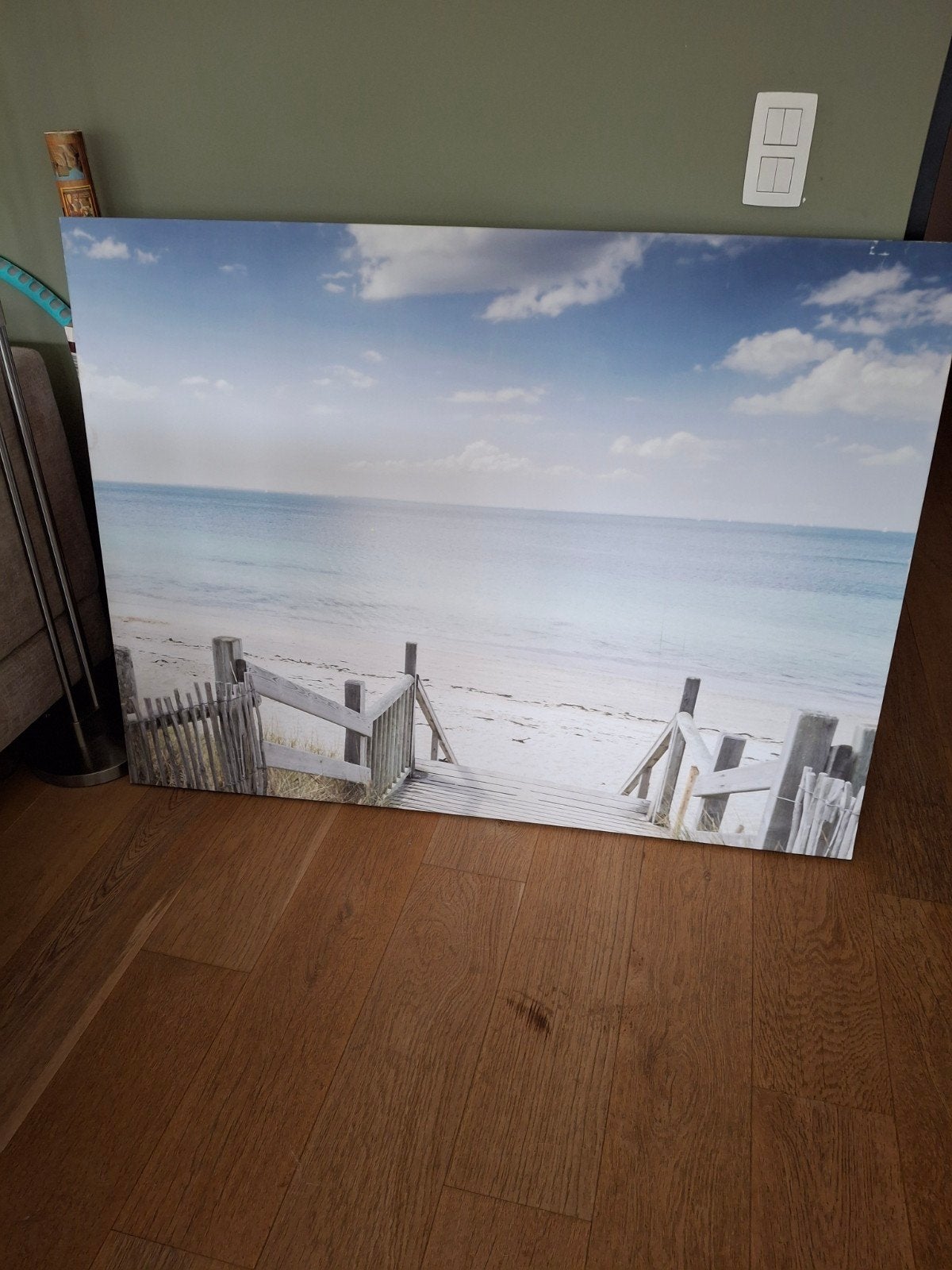 canvas met zeezicht, Antiek en Kunst, Ophalen, Kunststof, Op houten frame, Landschap