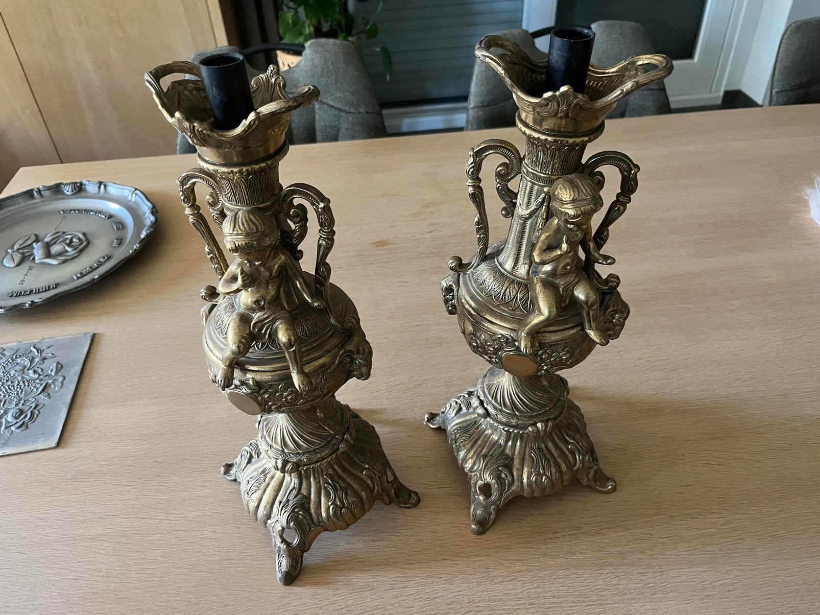 2 Bronzen lampaderes, Antiek en Kunst, Antiek | Verlichting, Ophalen