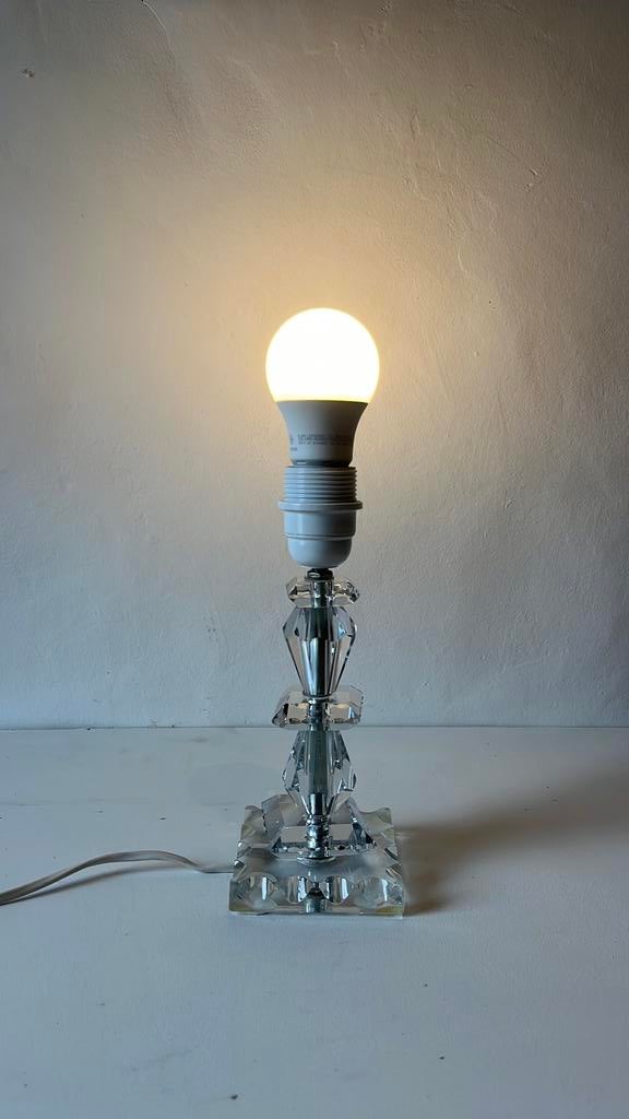 Vintage glazen/kristal-look lampvoet, Ophalen of Verzenden, Minder dan 50 cm, Neo - klassiek, Glas