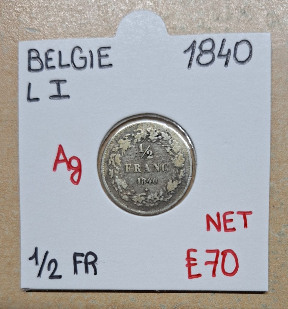 1/2 FR  1840   LEOPOLD I     BELGIE    ZILVER   € 70, Enlèvement ou Envoi, Monnaie en vrac, Argent, Argent