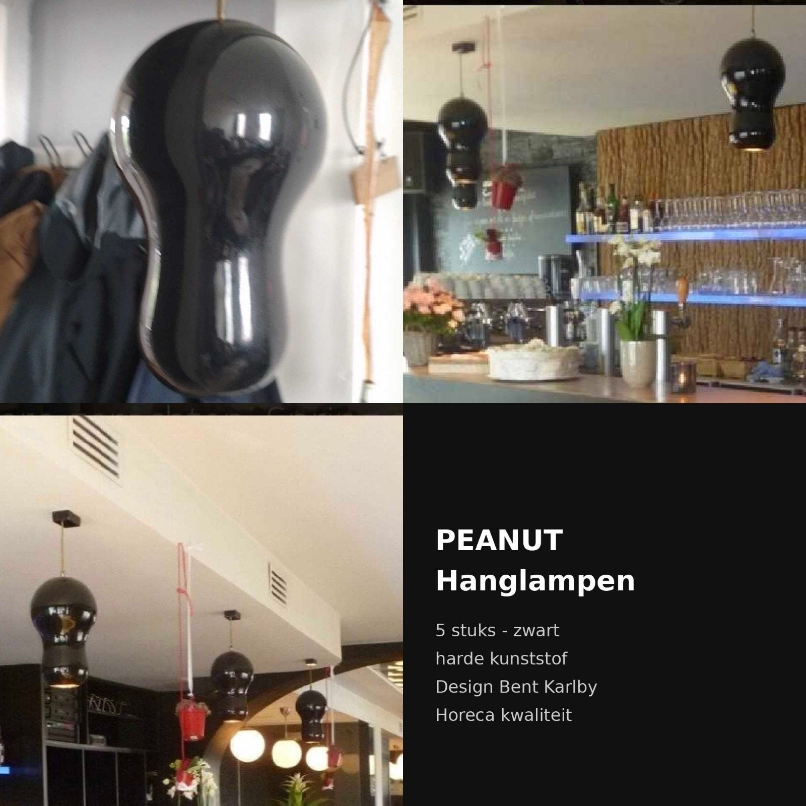 4x Design Peanut Hanglamp Zwart – Harde Kunststof – Bent Kar, Ophalen