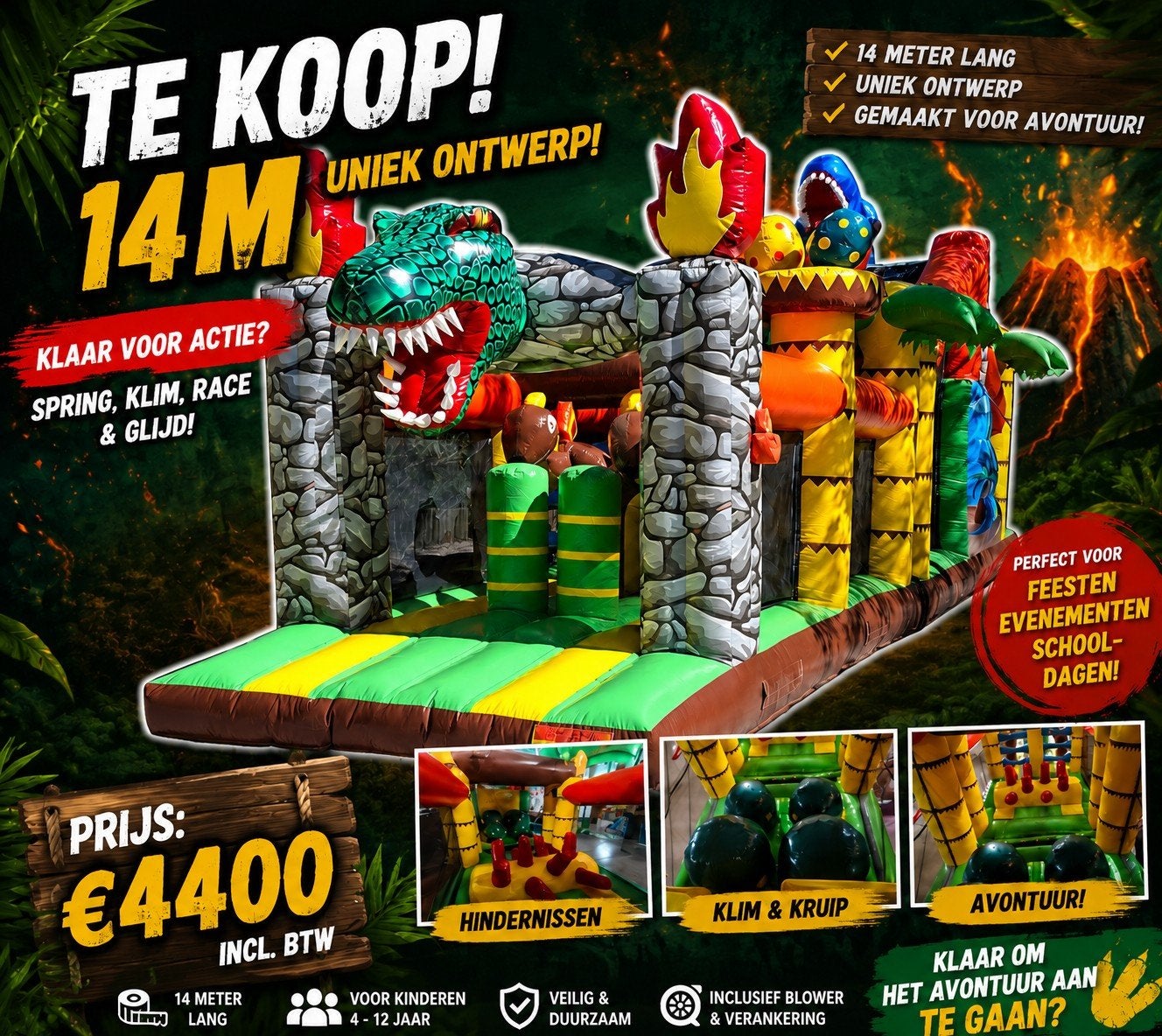 dino springkasteel te koop, Hobby en Vrije tijd, Ophalen