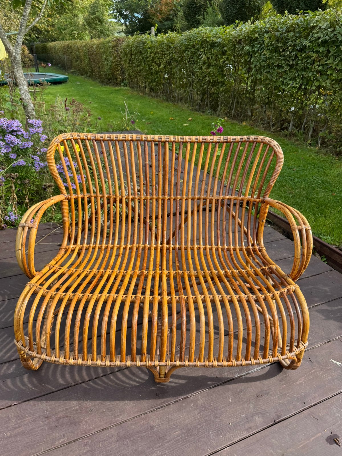 Vintage rieten bank, Huis en Inrichting, Ophalen, Gebruikt, Riet of Rotan