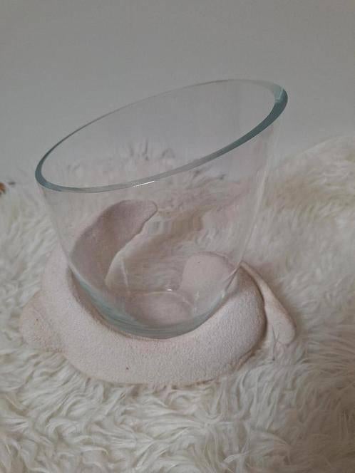 Magnifique vase en verre transparent - Design incliné unique, Enlèvement, Comme neuf, Verre, Moins de 50 cm