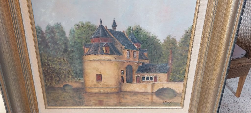 Schilderij Ezelpoort Brugge geschilderd door Vansteenkiste, Peinture à l'huile, Enlèvement, Peint à la main, Paysage urbain / rural
