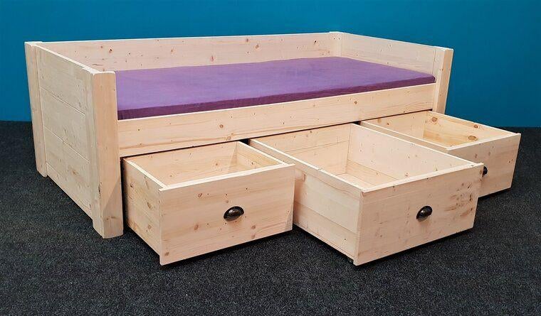 houten Bedden met ruime laden 8 modellen en 15 matrasmaten, Ophalen of Verzenden, Nieuw, Lattenbodem