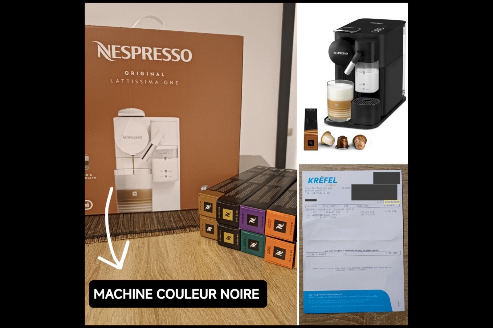 DeLonghi Lattissima NOIRE NEUVE Garantie 2ans (+100caps), Enlèvement, Neuf, Dosettes et capsules de café