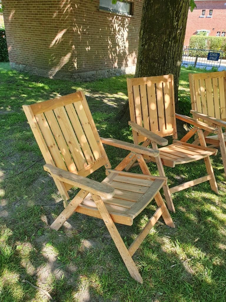 Chaises de jardin réglables vintage en bois ikea 4 pièces, Enlèvement, Ajustable