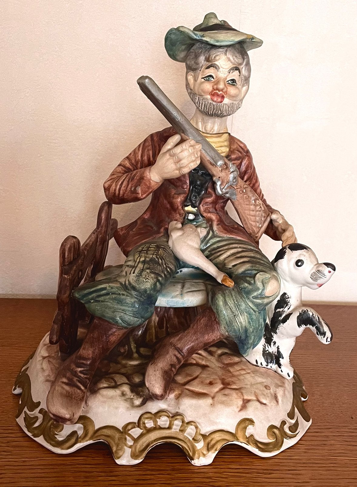 Grande figurine Capodimonte - Chasseur avec chien 33 cm, Enlèvement ou Envoi, Comme neuf