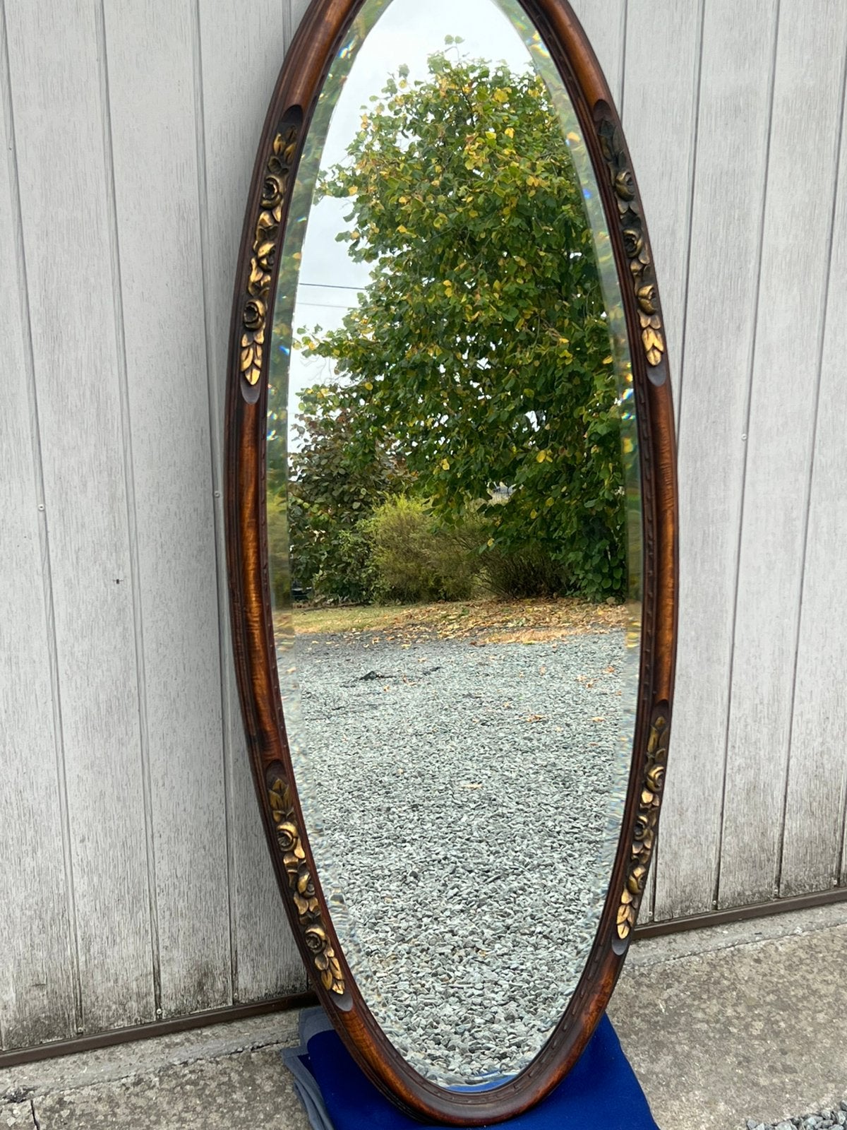 Miroir mural authentique, bois massif et verre à facettes, Enlèvement