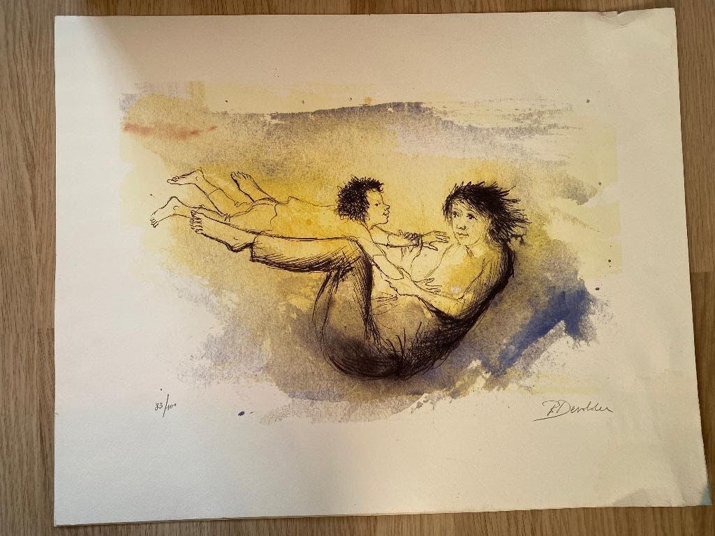Aquarelle gravée par R. Devolder numérotée, Antiquités & Art, 1950 - 1999, Enlèvement, Portrait, Eau-forte