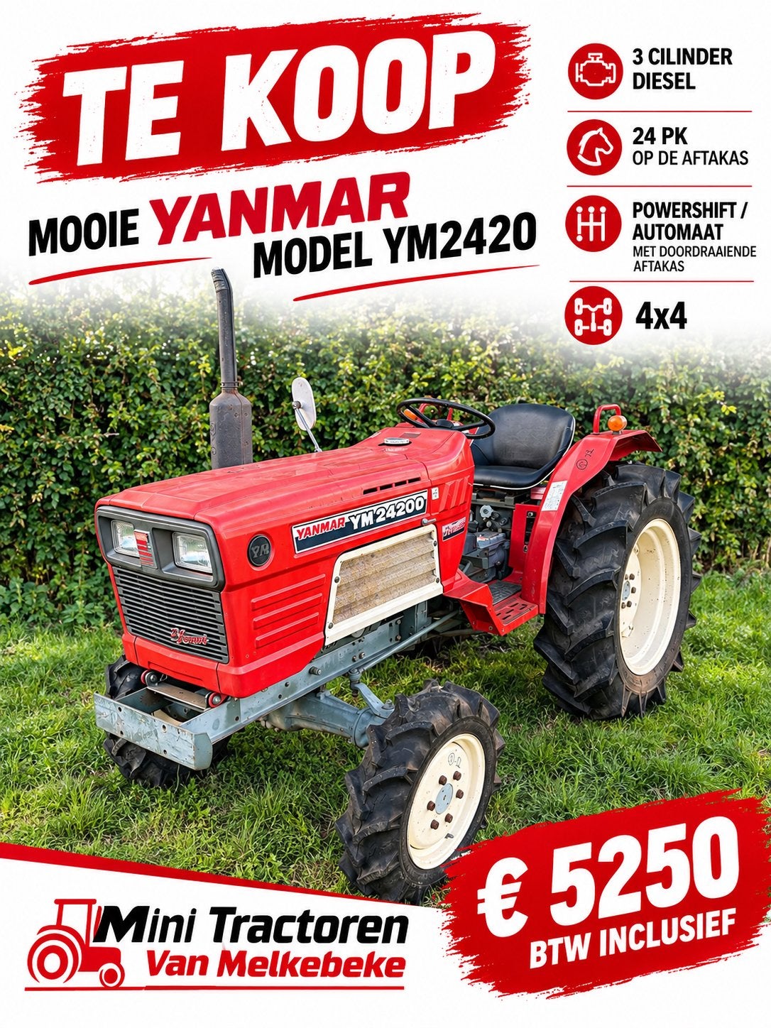 Minitractor Yanmar YM2420 - 3cilinder - 4x4 - powershift, Livres, Enlèvement ou Envoi, Comme neuf