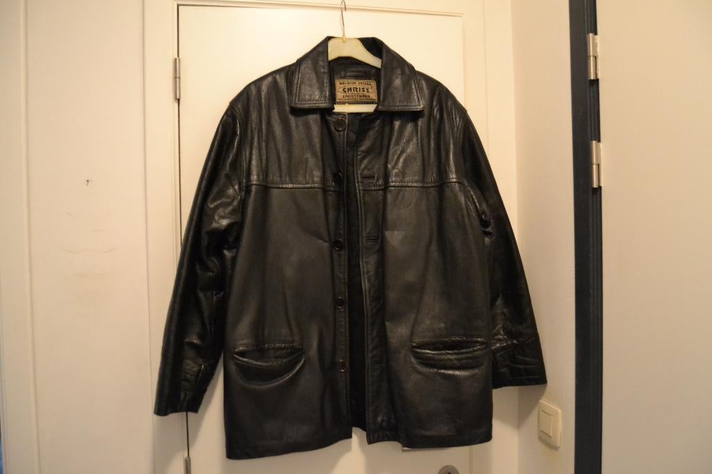 Veste en cuir noir Chriss Sportwear vintage 90', Chriss Sportwear, Taille 56/58 (XL), Enlèvement, Porté