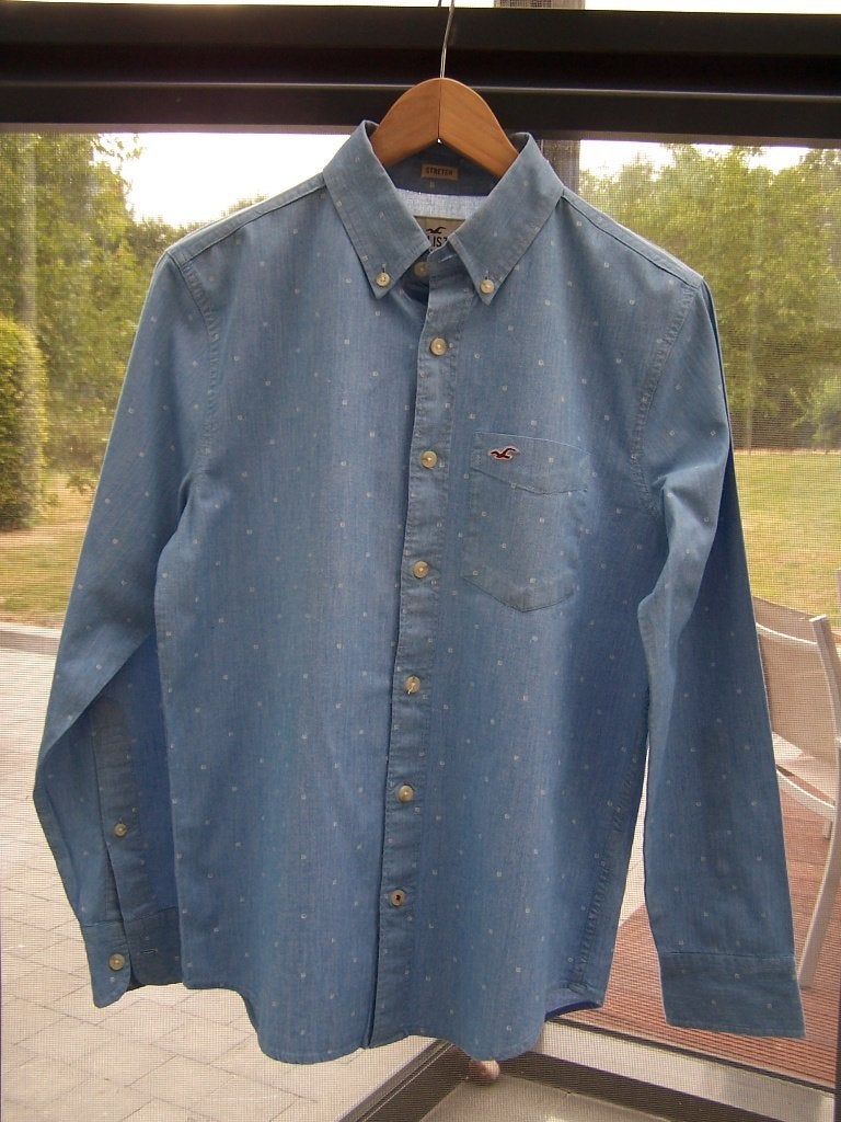 Hollister hemd lichtblauw m/patroon – maat XS – goede staat, Blauw, Halswijdte 38 (S) of kleiner, Ophalen of Verzenden, Zo goed als nieuw