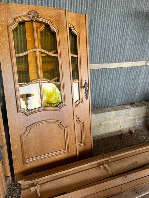 dubbele eiken deur met glas, Ophalen, Gebruikt