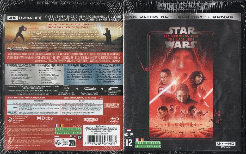 star wars  episode VIII (4k ultra-hd + 2 blu-ray) neuf, Enlèvement ou Envoi, Neuf, dans son emballage, Science-Fiction et Fantasy