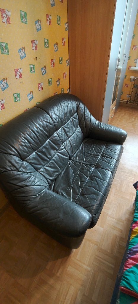 Antraciet Lederen 2-zits zetel, Ophalen, 150 tot 200 cm, Tweepersoons, Zo goed als nieuw