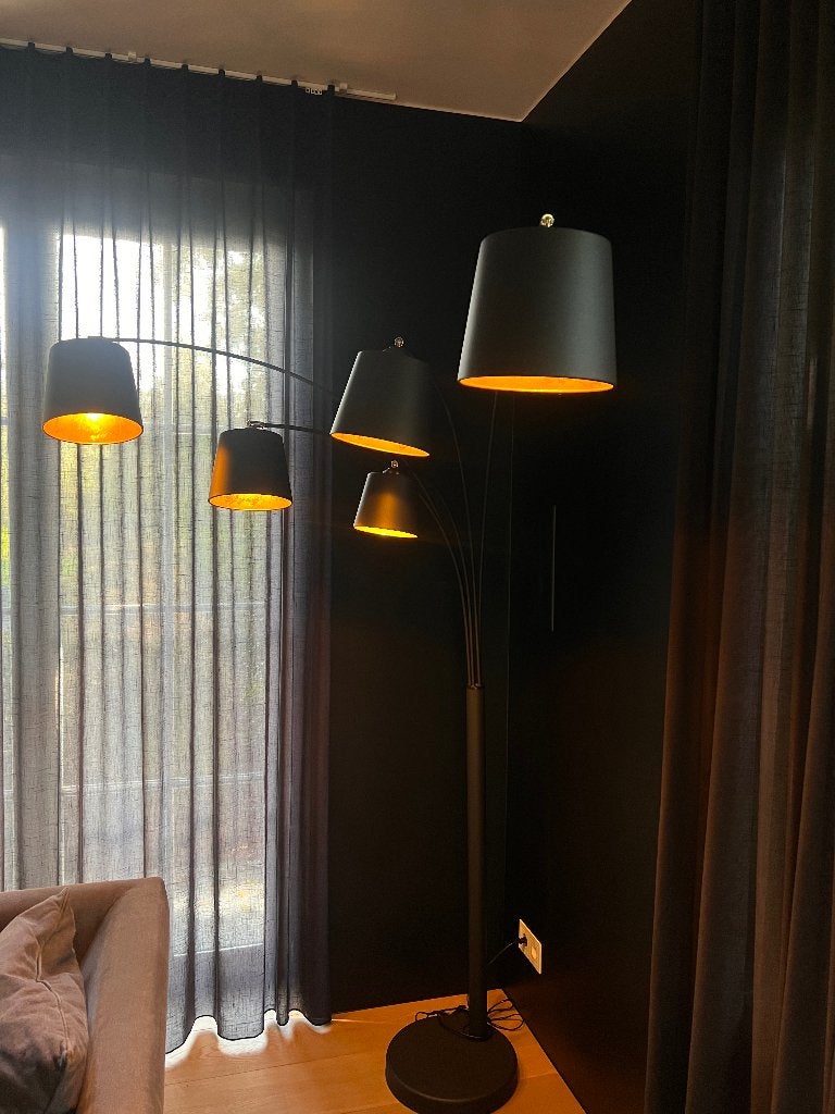 Design Vloerlamp - 5 lights - zwart en goud, Ophalen, Overige materialen, 200 cm of meer, E14 (klein)