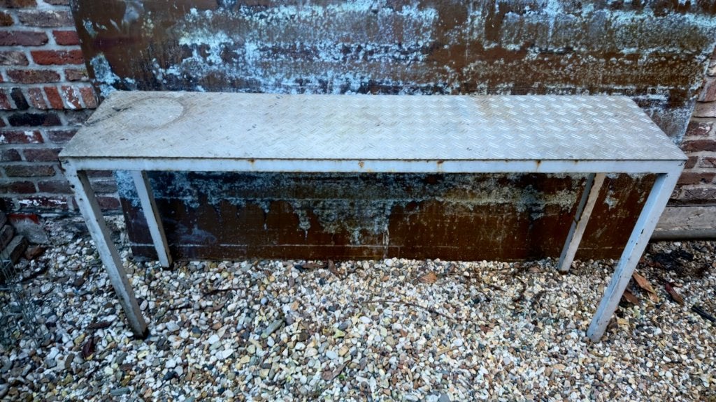 Robuuste aluminium werktafel, Ophalen, Gebruikt, 120 tot 170 cm