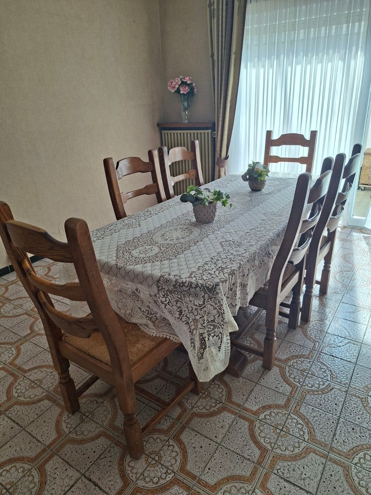 Table et 6 chaises en chêne, Enlèvement, Utilisé, 50 à 100 cm, Chêne
