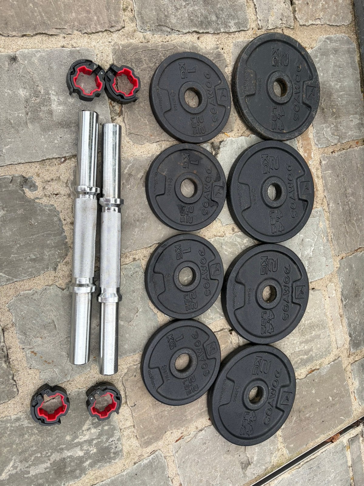 Dumbellset 16kg, Ophalen, Zo goed als nieuw, Benen, Halterschijven