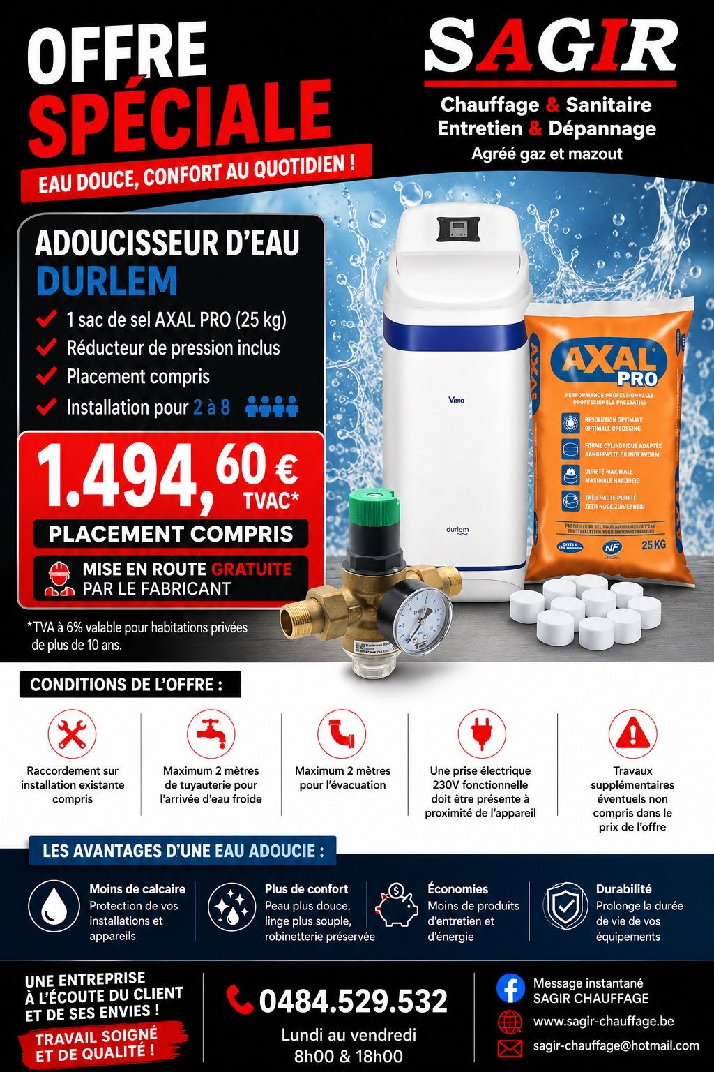 Adoucisseur d’eau DURLEM +placement, Enlèvement ou Envoi, Comme neuf