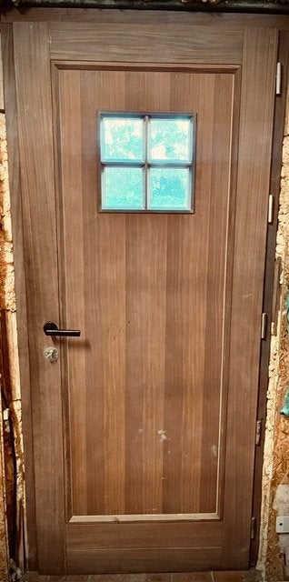 Afrormosia voordeur + kader + passende arduinen dorpel, Porte extérieure, Enlèvement, Bois, 200 à 215 cm