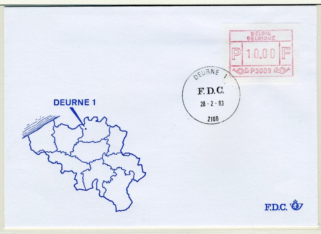(B) ATM9 FDC Envelop 1983 - Deurne 1 (P3009), Verzenden, Gestempeld, 1e dag stempel
