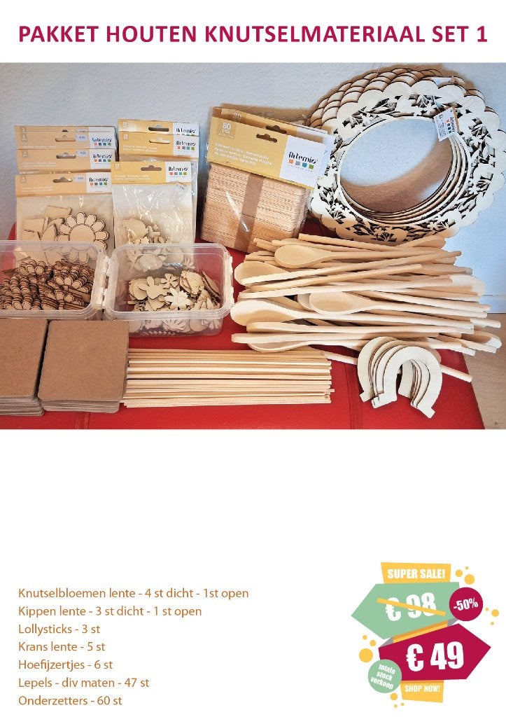 PAKKET HOUTEN KNUTSELMATERIAAL SET 1 - GROTE STOCKVERKOOP, Hobby en Vrije tijd, Knutselen, Ophalen, Nieuw, Knutselmateriaal