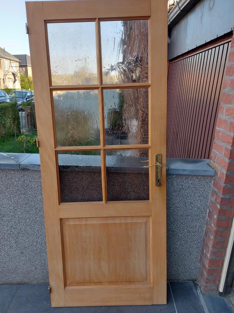 Porte en bois, Bricolage & Construction, Châssis & Portes coulissantes, 75 à 150 cm, Enlèvement, Utilisé, Vitre comprise