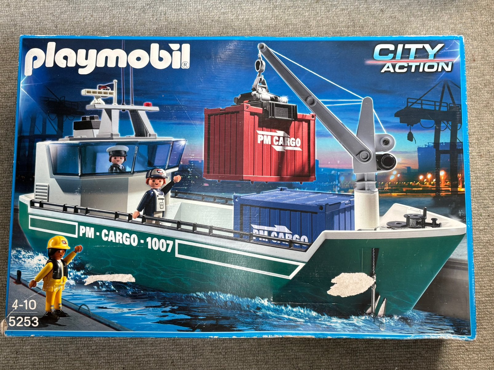 Playmobil 5253 – PM Cargo containerschip  + originele doos, Gebruikt, Complete set, Ophalen of Verzenden, City action