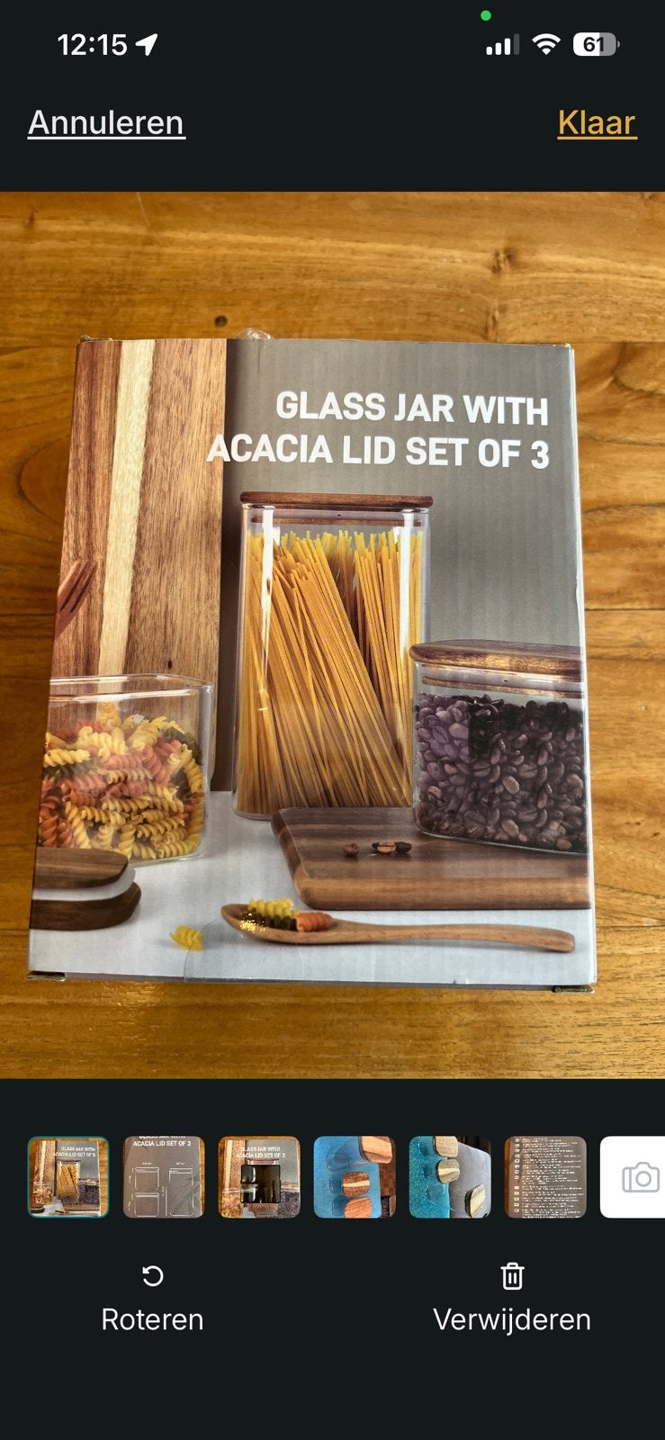 Set van 3 glazen voorraadpotten met acaciahouten deksel, Huis en Inrichting, Voorraadpot, Ophalen of Verzenden, Nieuw, Overige merken