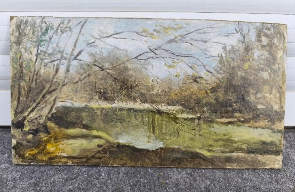 Huile sur carton étang des enfants noye, Antiquités & Art, Enlèvement ou Envoi