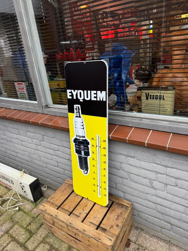Eyquem emaille reclame thermometer, Ophalen, Gebruikt, Reclamebord
