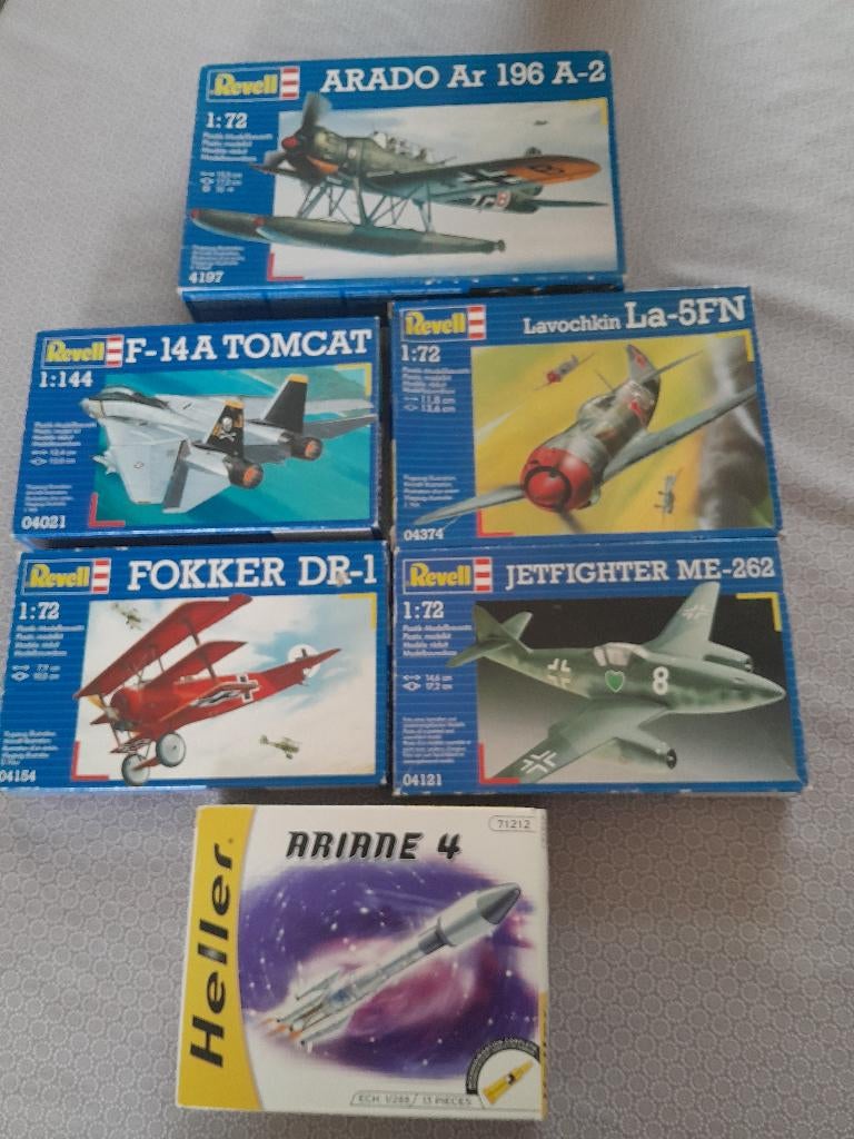 REVELL 5 Boites Maquettes Avions + 1 Boite Heller Ariane 4, Enlèvement ou Envoi, Utilisé, 1:72 à 1:144, Heller