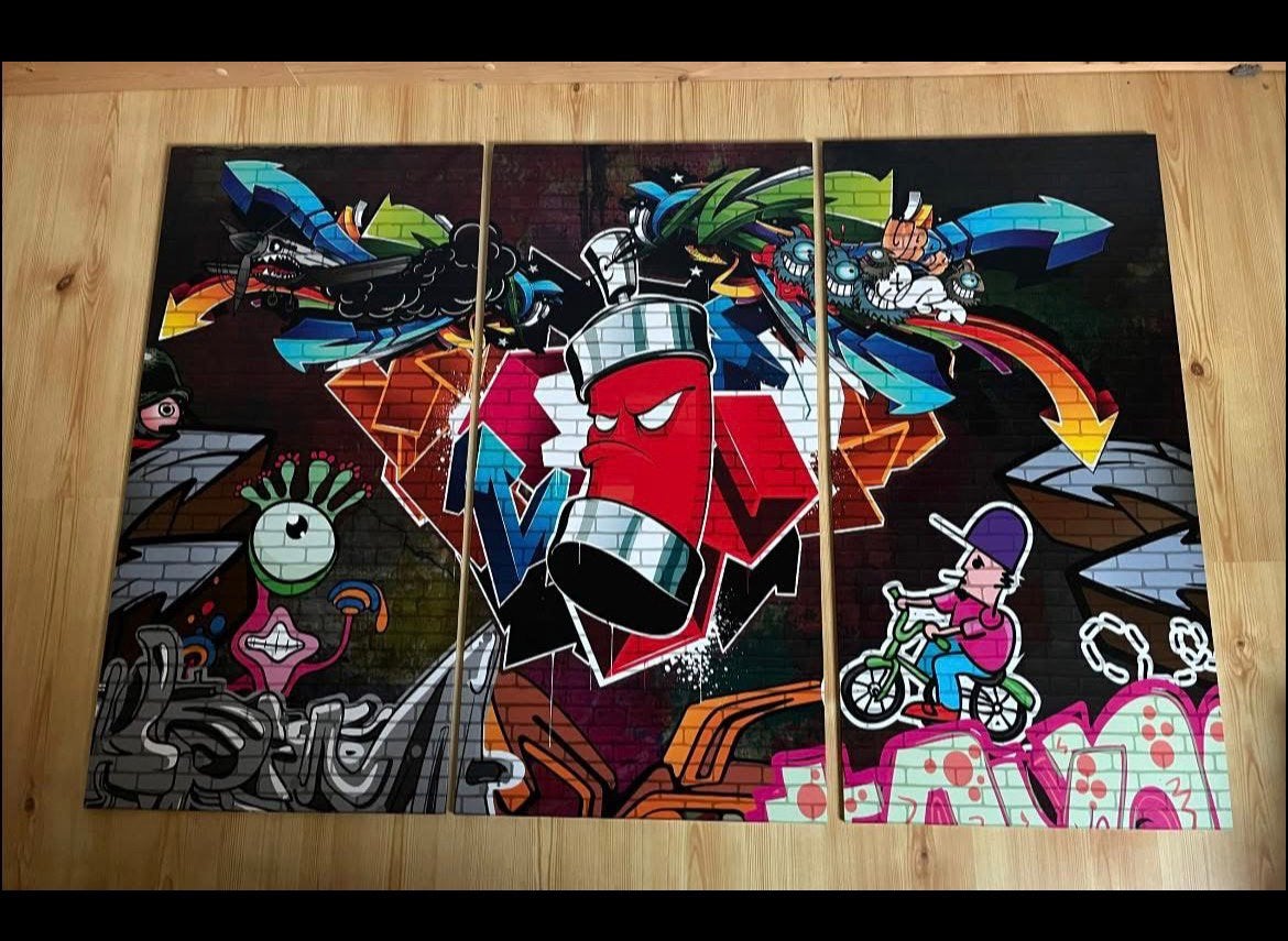 Tableau en 3 parties street art, Enlèvement, Comme neuf, Cadre tableau