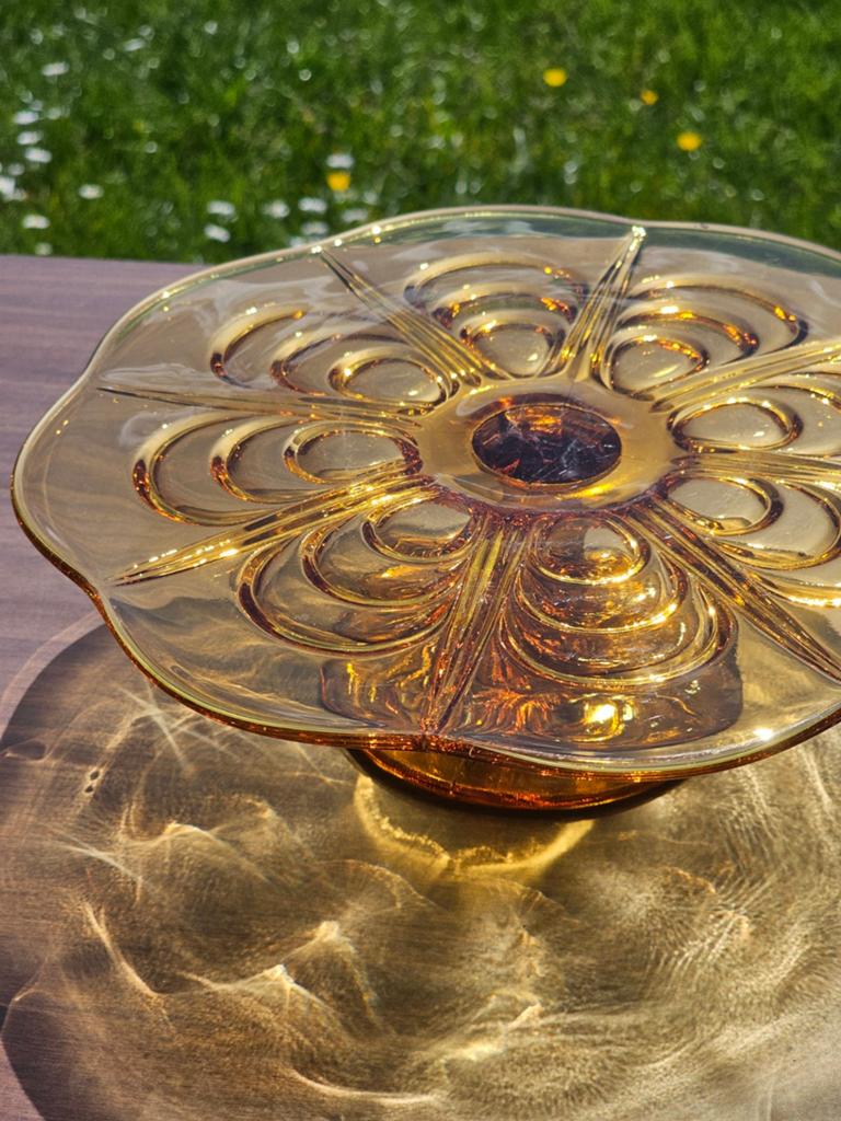 vintage glazen taartschotel op voet (Val St.-Lamb, Ophalen of Verzenden